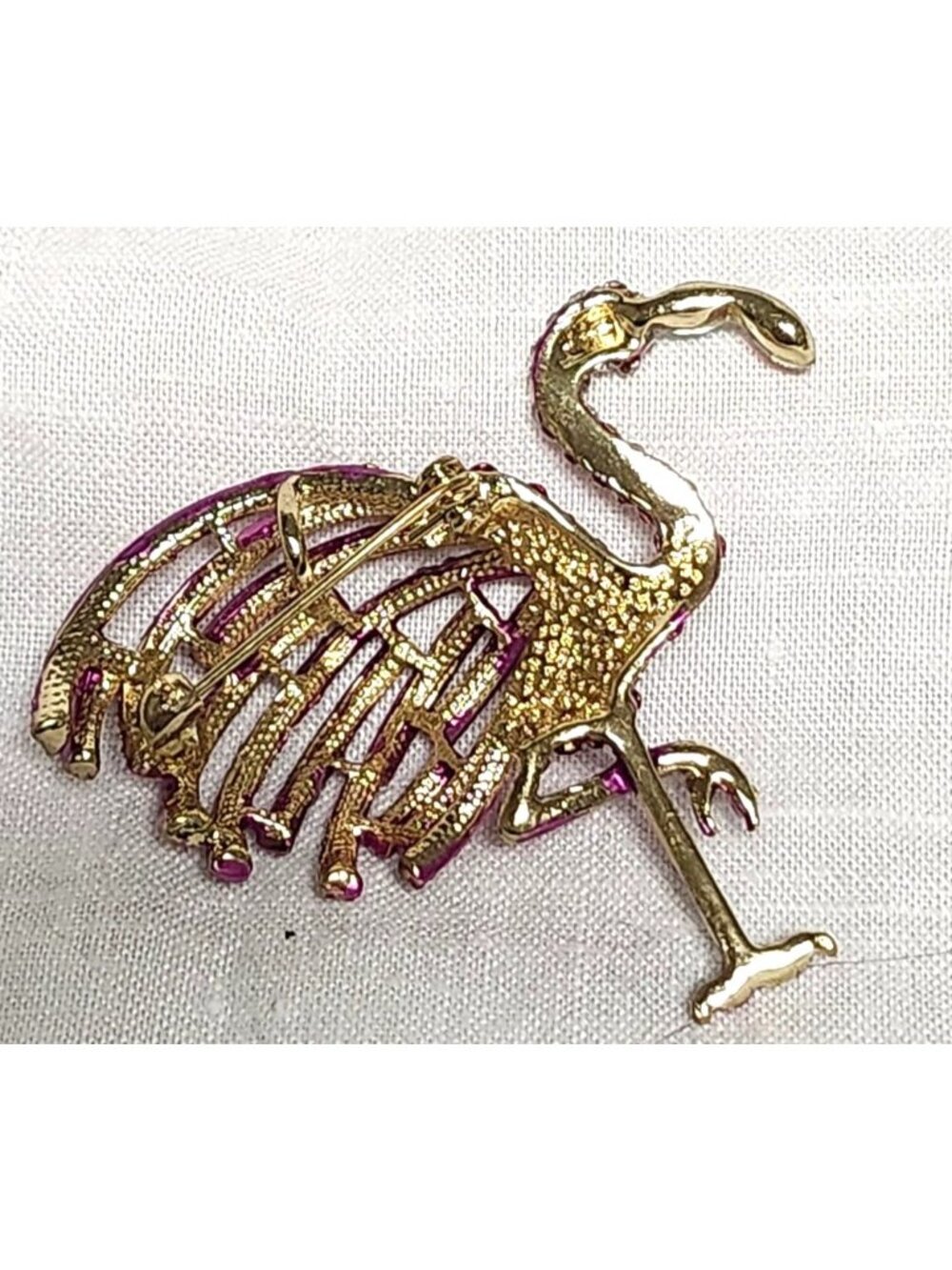 Vintage Pink Rhinestone Flamingo Brooch Pin Florida Beachy Summer Jewelry - Picture 3 of 6